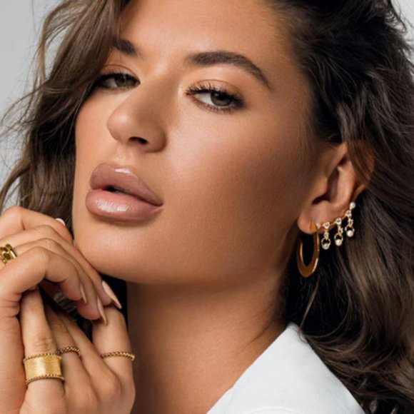 Sahira Hoop Earrings 1.2"  18kt Gold Plated Flat Water Resistant - Picture 3 of 8